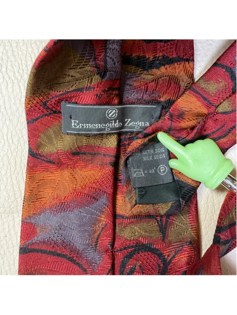 Ermenegildo Zegna Mens Silk Tie Italy Abstract Floral Burgundy Orange Necktie